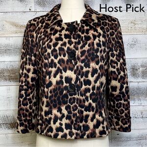 Tahari Brown Leopard Print Jacket Blazer Size 6 S Cropped Lined Y2K Holiday Coat